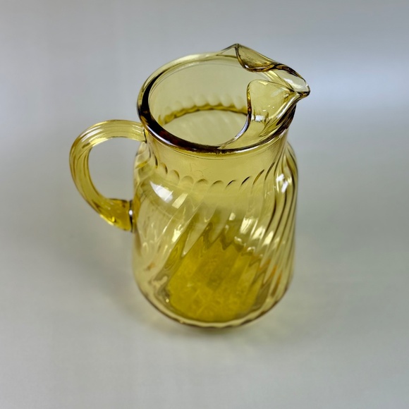 Vintage Amber Swirl Pressed Glass Pitcher | Ribbed Pattern | Mid-Century - Picture 3 of 7